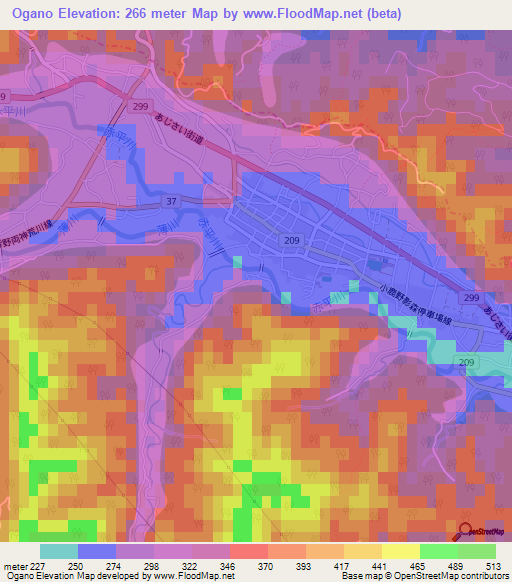 Ogano,Japan Elevation Map