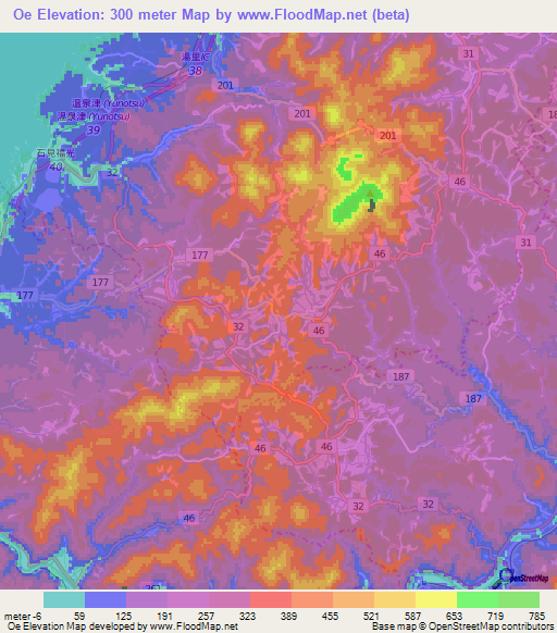 Oe,Japan Elevation Map