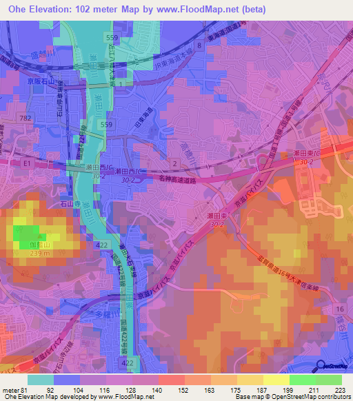 Ohe,Japan Elevation Map
