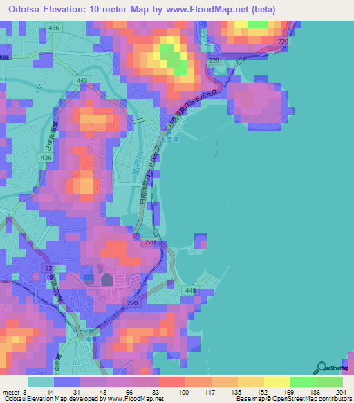 Odotsu,Japan Elevation Map