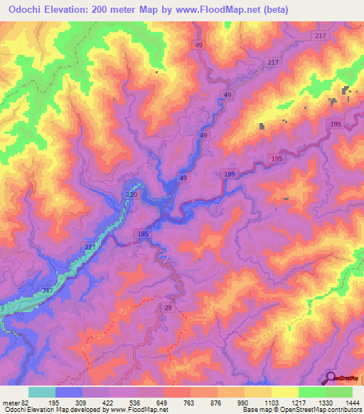 Odochi,Japan Elevation Map