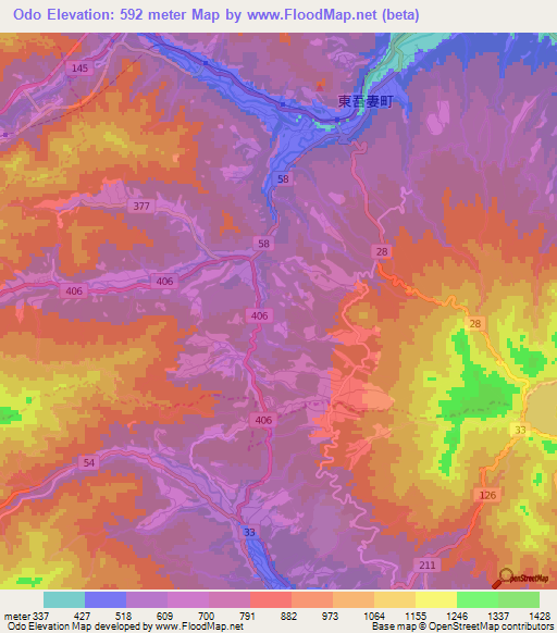 Odo,Japan Elevation Map