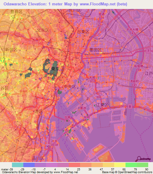 Odawaracho,Japan Elevation Map