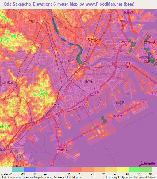 Oda-Sakaecho,Japan Elevation Map