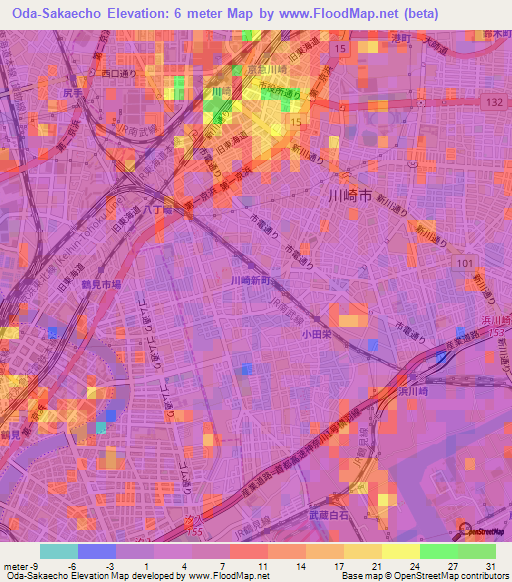 Oda-Sakaecho,Japan Elevation Map