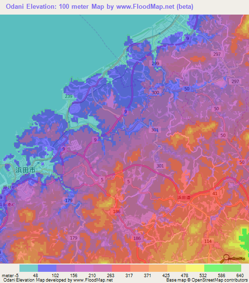 Odani,Japan Elevation Map