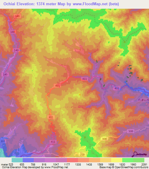 Ochiai,Japan Elevation Map