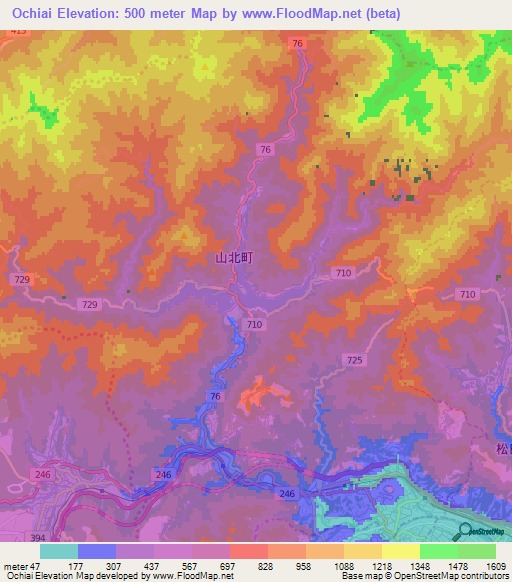 Ochiai,Japan Elevation Map