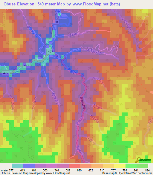 Obuse,Japan Elevation Map