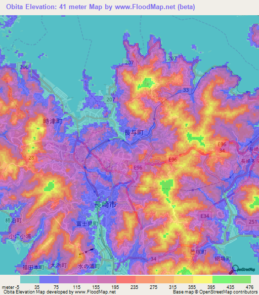 Obita,Japan Elevation Map