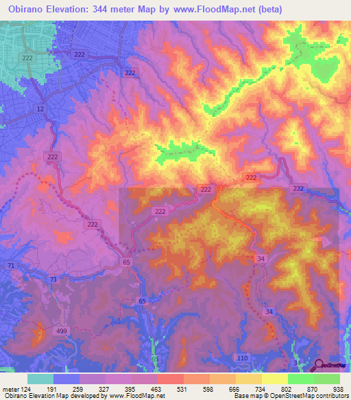 Obirano,Japan Elevation Map
