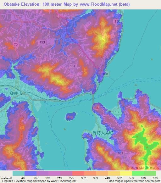 Obatake,Japan Elevation Map