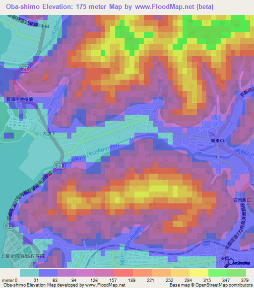 Oba-shimo,Japan Elevation Map