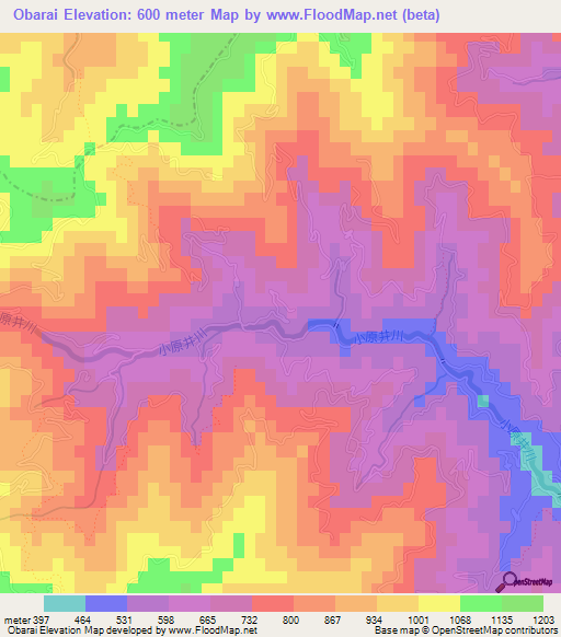 Obarai,Japan Elevation Map