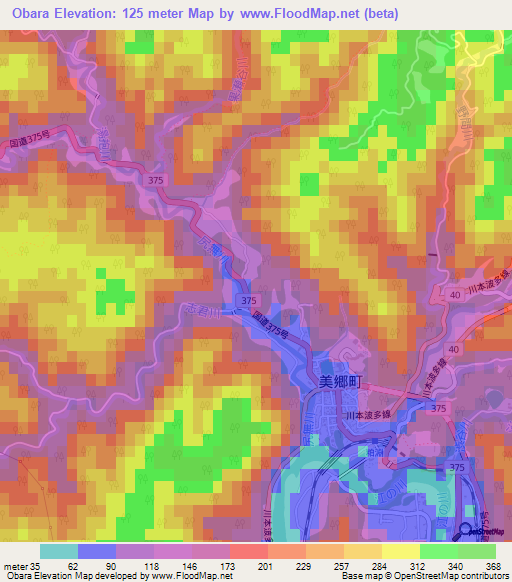 Obara,Japan Elevation Map