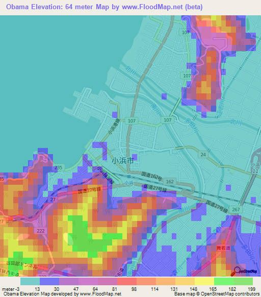 Obama,Japan Elevation Map