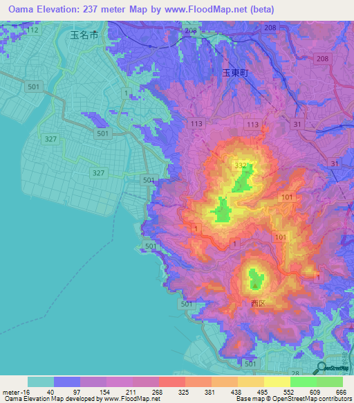 Oama,Japan Elevation Map