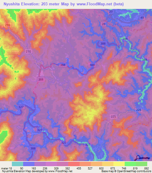 Nyushita,Japan Elevation Map