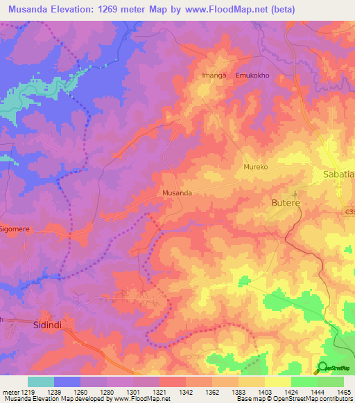 Musanda,Kenya Elevation Map