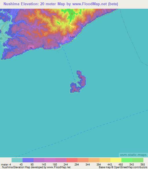 Nushima,Japan Elevation Map
