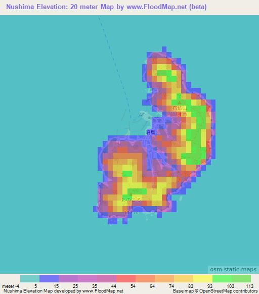Nushima,Japan Elevation Map