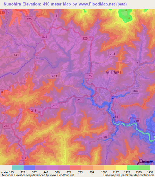 Nunohira,Japan Elevation Map