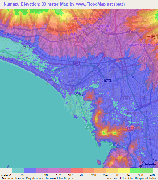 Numazu,Japan Elevation Map