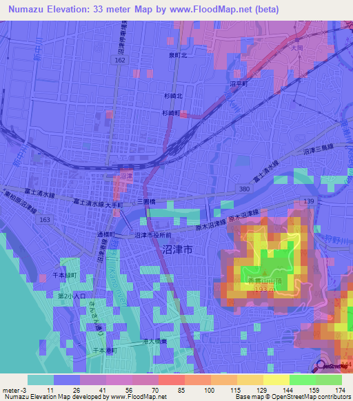 Numazu,Japan Elevation Map