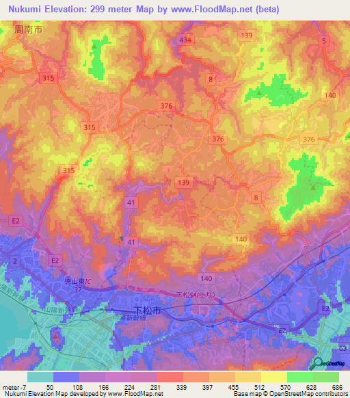 Nukumi,Japan Elevation Map