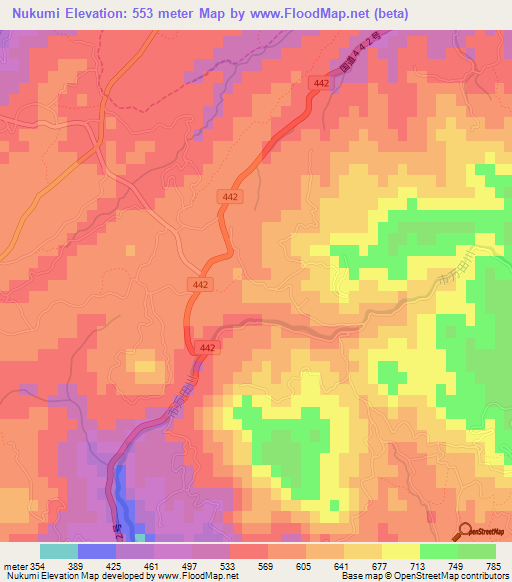 Nukumi,Japan Elevation Map