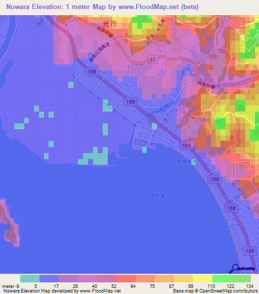 Nowara,Japan Elevation Map