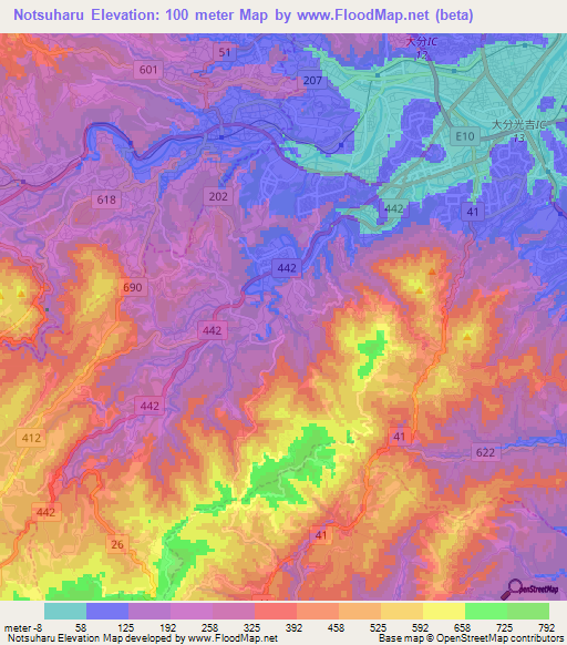 Notsuharu,Japan Elevation Map