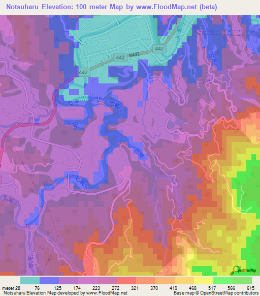 Notsuharu,Japan Elevation Map