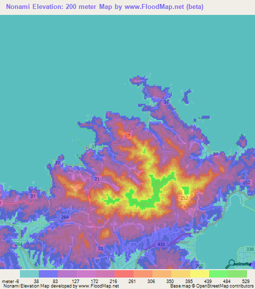 Nonami,Japan Elevation Map