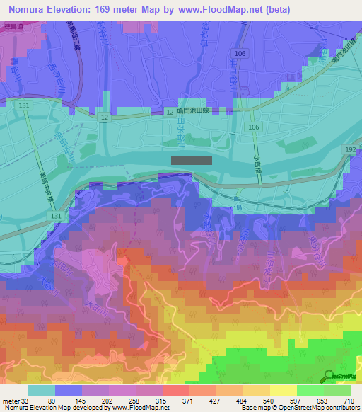Nomura,Japan Elevation Map