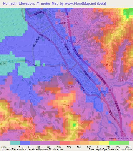 Nomachi,Japan Elevation Map
