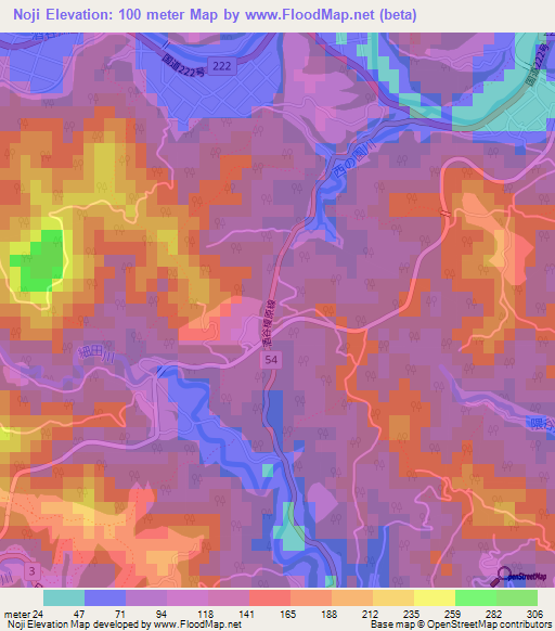 Noji,Japan Elevation Map