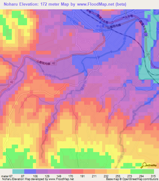 Noharu,Japan Elevation Map