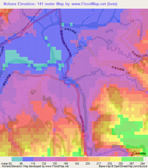 Nohara,Japan Elevation Map