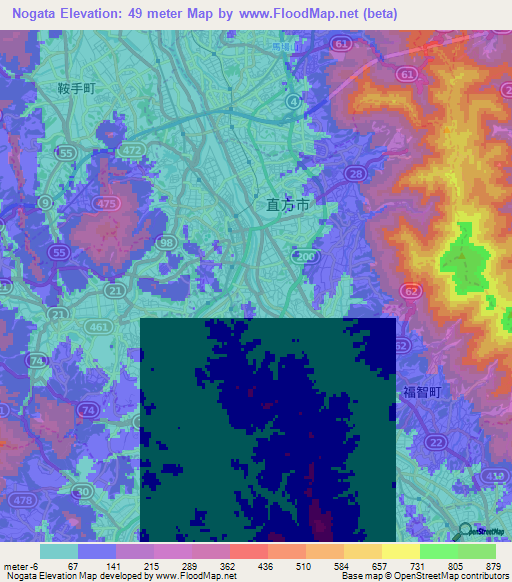 Nogata,Japan Elevation Map