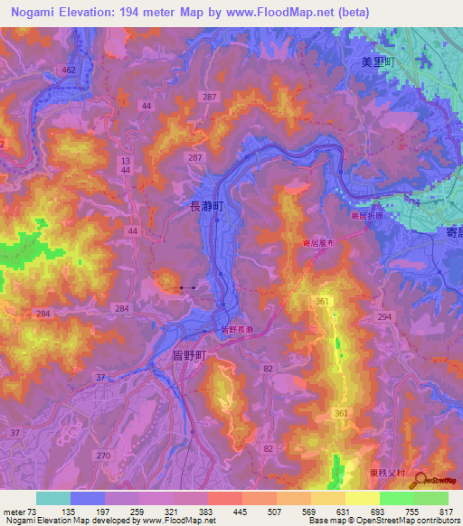 Nogami,Japan Elevation Map