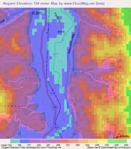 Nogami,Japan Elevation Map