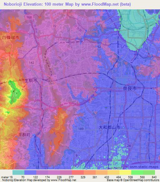 Noborioji,Japan Elevation Map