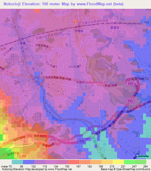 Noborioji,Japan Elevation Map