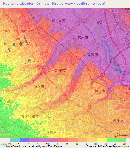 Nobitome,Japan Elevation Map