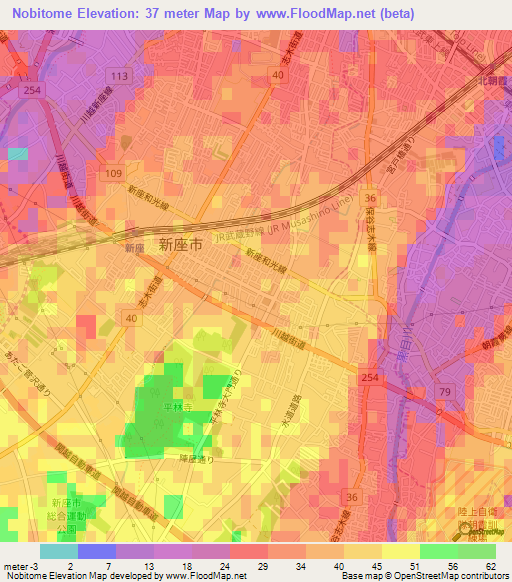 Nobitome,Japan Elevation Map