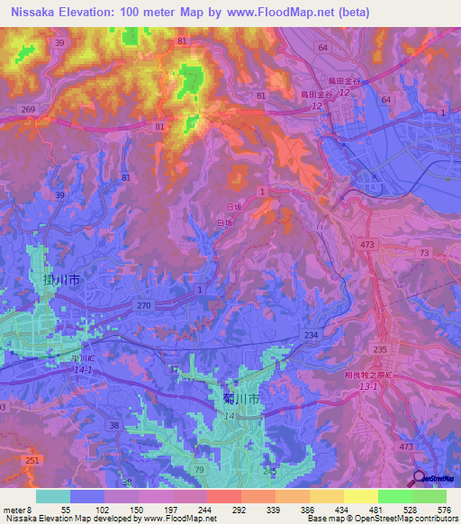 Nissaka,Japan Elevation Map