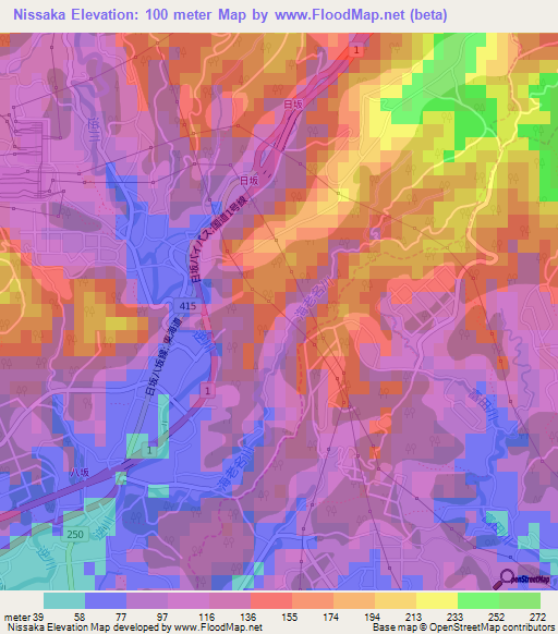 Nissaka,Japan Elevation Map