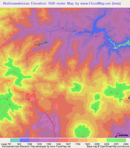 Nishizawakinzan,Japan Elevation Map