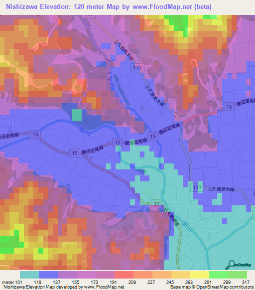 Nishizawa,Japan Elevation Map